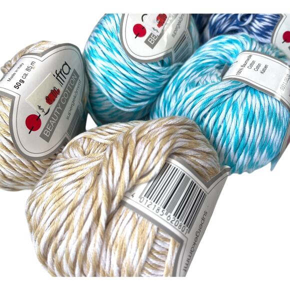7 skeins Gedifra BEAUTY COTTON Italian Yarn | Blue Teal Orange Tan white - Picture 7 of 7
